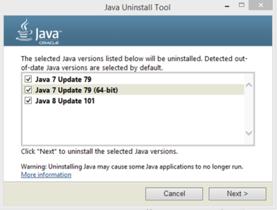 Java version uninstall tool